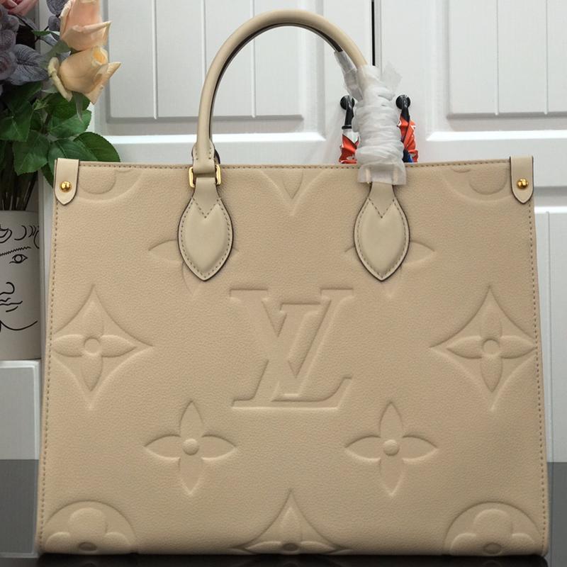 LV Handbags Tote Bags M44925 full leather embossed beige